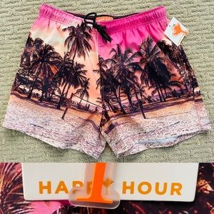 HAPPY HOUR New-With-Tags MAGIC SUNSET Hawaiian BEACH Print SWIM TRUNKS XL
